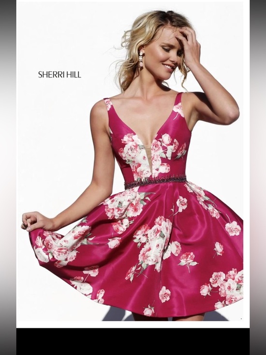 Sherri Hill Dresses & Skirts - Sherri Hill Magenta Floral Plunge Satin Party Dress